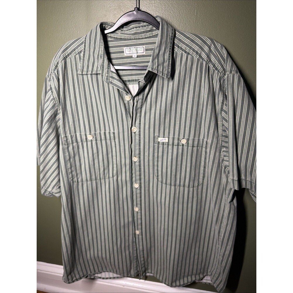 Vtg Guess by Georges Marciano Stripe 90s Made in USA Button Down Shirt Mens XL